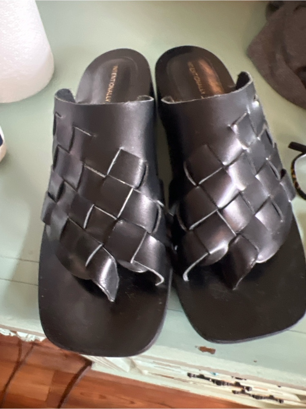 Intentionally Blank Black Woven Slide Sandals Size 10 Fits Like 9